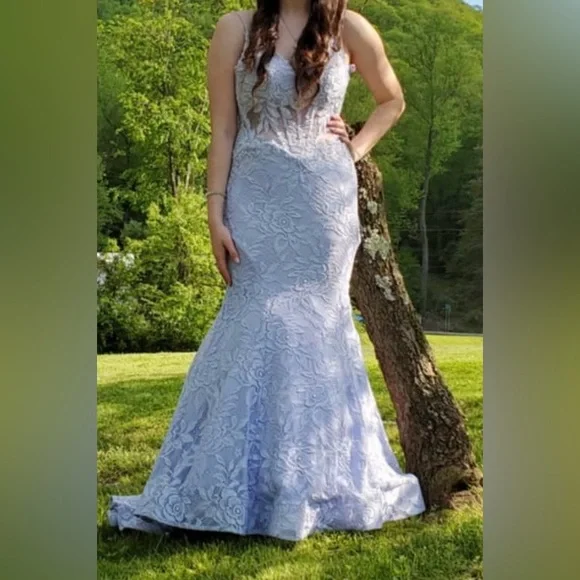 La Femme Lavender Lace Prom Dress - Picture 2 of 12